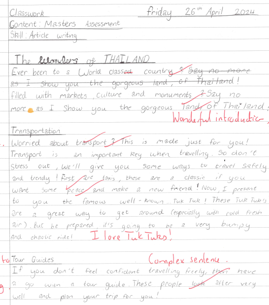 gorse_ruth's tweet photo. 📢It's a double praise week for Team English at TRGA! One year 7 student has most definitely informed the reader about some wonderful aspects of Thailand! We cannot wait to go!🥰🇹🇭✍️#year7mastersenglishassessment #engagingwriting #imaginativevocabulary #writingtosuitpurpose https://t.co/Op4aw83GHe