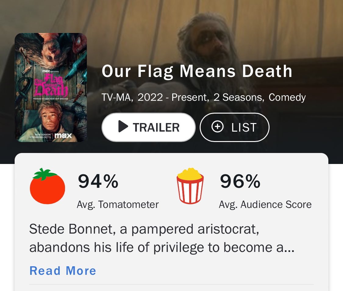 Renewing AJLT and canceling #OurFlagMeansDeath despite the difference quality and critical acclaim. Another good reason to #DontStreamOnMax #DontAdvertiseOnMax