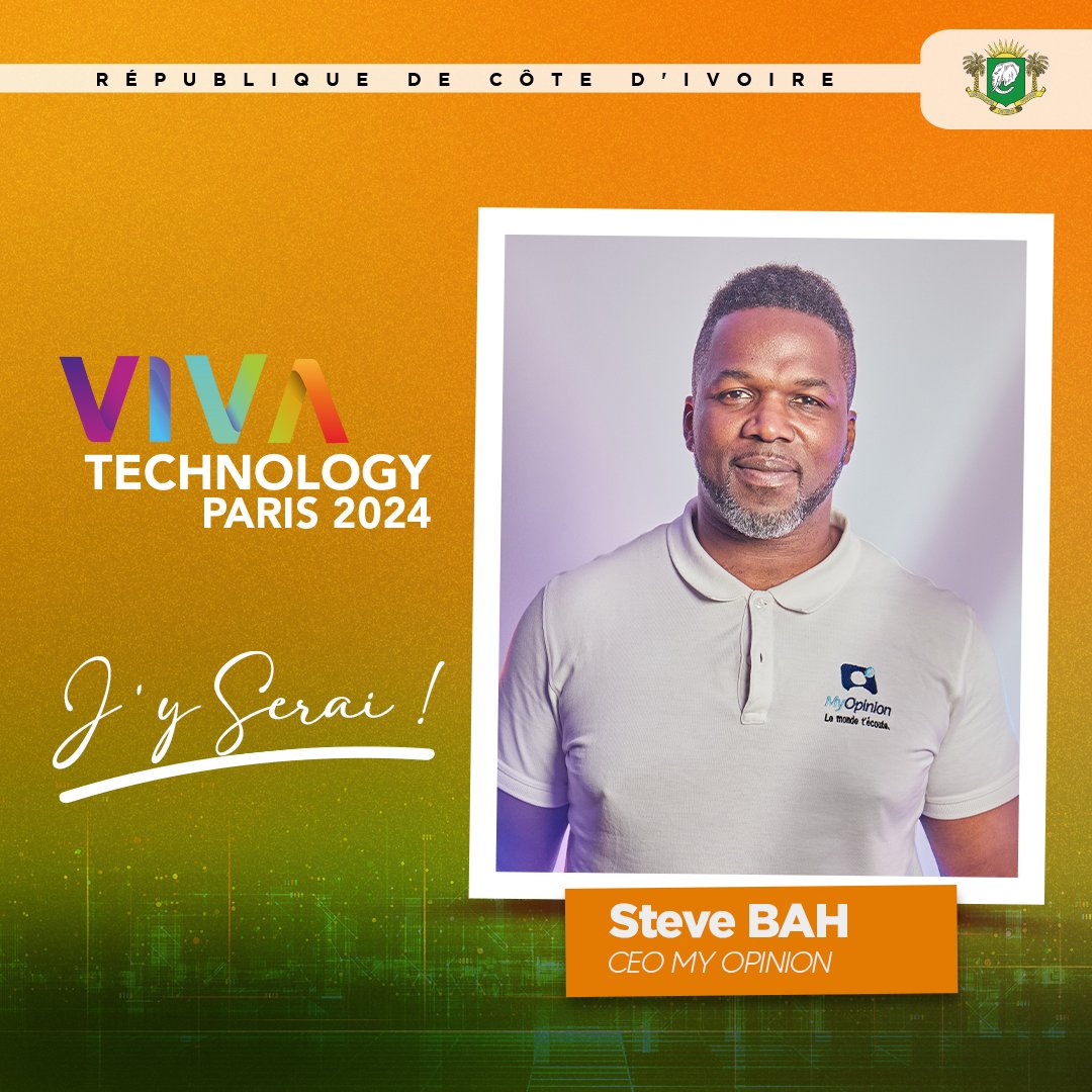 M. Steve BAH BLESSON , CEO de MyOpinion partagera l’innovation ivoirienne à Viva Technology 2024 🇮🇪🚀

#vivatech2024 #cotedivoire #innovation #technology #transformationdigitale #teamivoire #mtnd #mpjipsc
#jeunessenumerique #PJGouv #Gouvci #cicg #gude