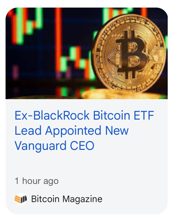 Lead Blackrock ETF sekarang jadi CEO Vanguard. Vanguard akan launch Bitcoin ETF pada akhirnya.