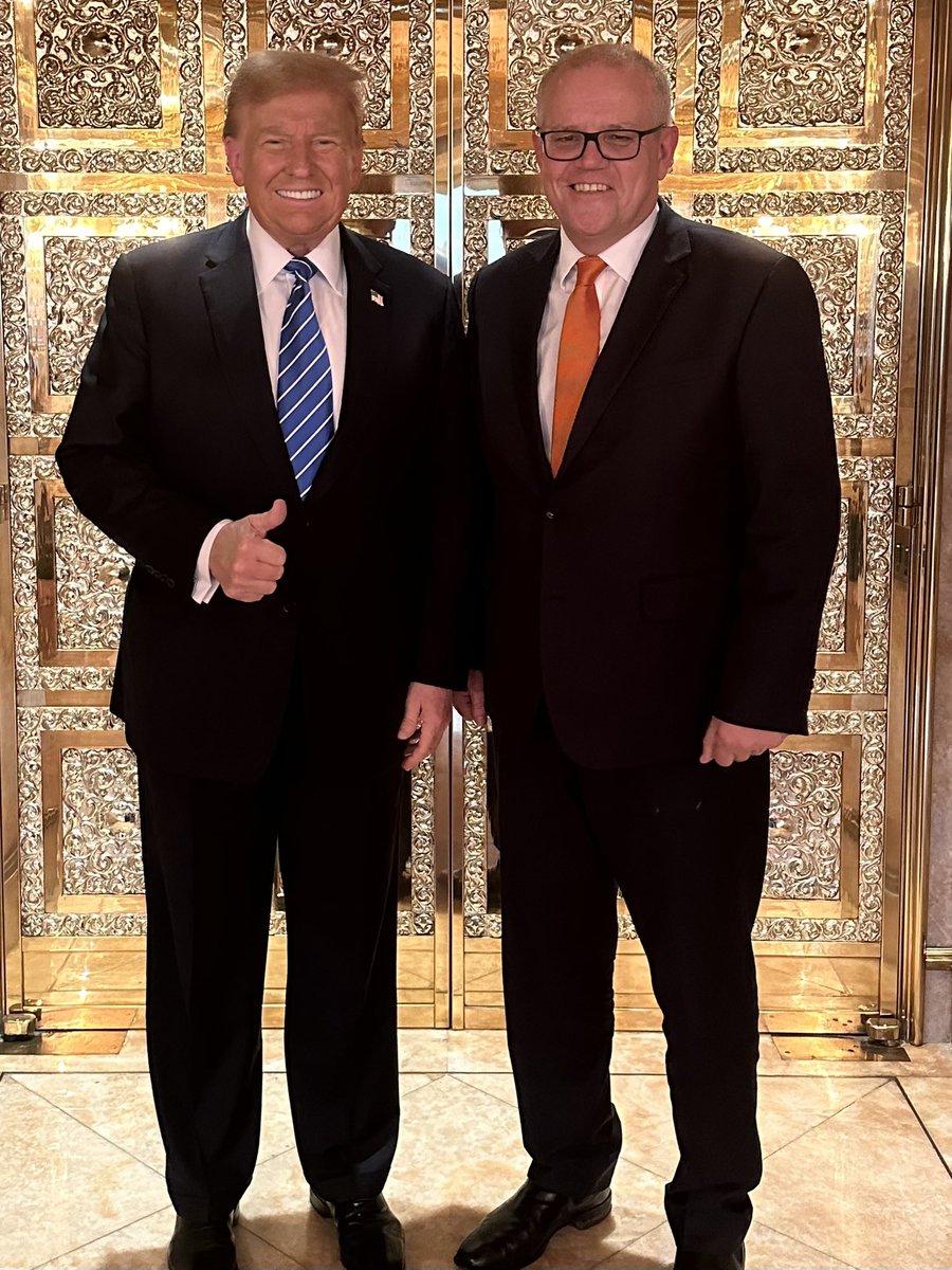 Was pleased to meet with former President Donald Trump on Tuesday night at his private residence in NY. It was nice to catch up again, especially given the pile on he is currently dealing with in the US. Was also a good opportunity to discuss AUKUS, which received a warm