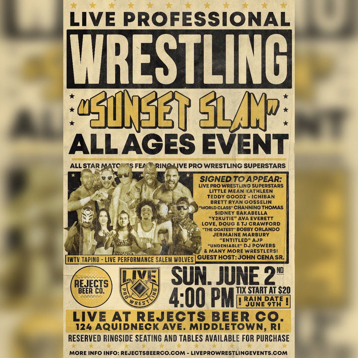 In a first time ever match up, grappling veteran Matt Magnum goes one on one with fan favorite Bobby Orlando as LIVE Pro Wrestling hits the beach at Rejects Beer Co. in Middletown, RI on Sunday, June 2nd! Reserved seats/tables on sale now at: rejectsbeerco.com