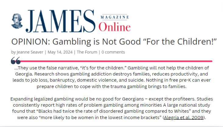 NOGamblinginGA's tweet photo. "Where gambling goes, vice and crime follow. Added to the world’s busiest airport in Atlanta, legalized gambling would be a boon to sex-trafficking. Perhaps that is why Georgia has so much outside pressure to legalize predatory gambling." @JAMESOnlineGA https://t.co/Oo0gGwZgf4 https://t.co/JINs0bu8gw