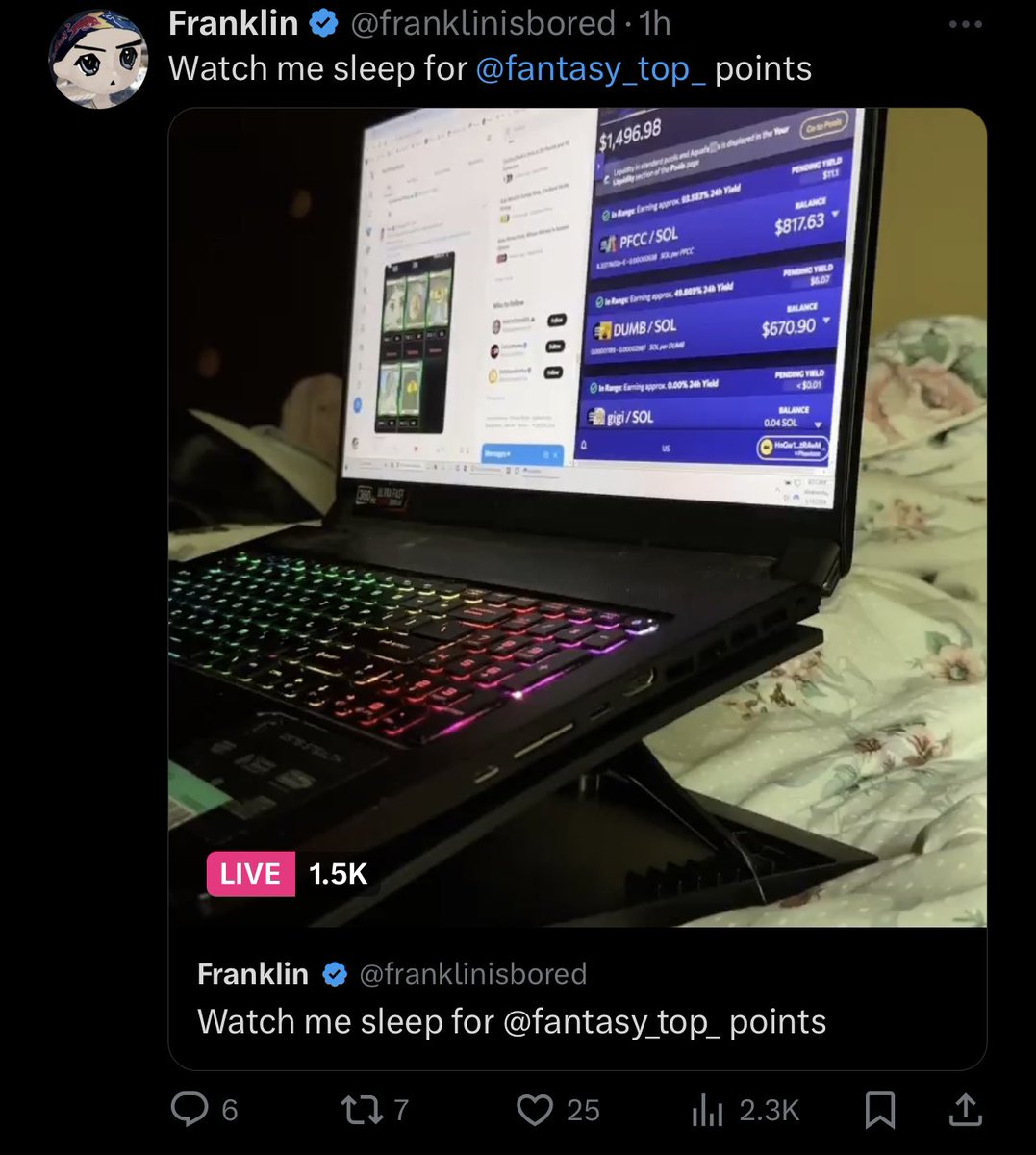 Why are 1,500 people actually watching @franklinisbored sleep on X live 💀