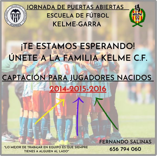 Kelme CF invita a los niños nacidos en los años 2014, 2015 y 2016 a las Captaciones para la temporada 24-25. Te estamos esperando! #dalekelme #muchagarra 🐾