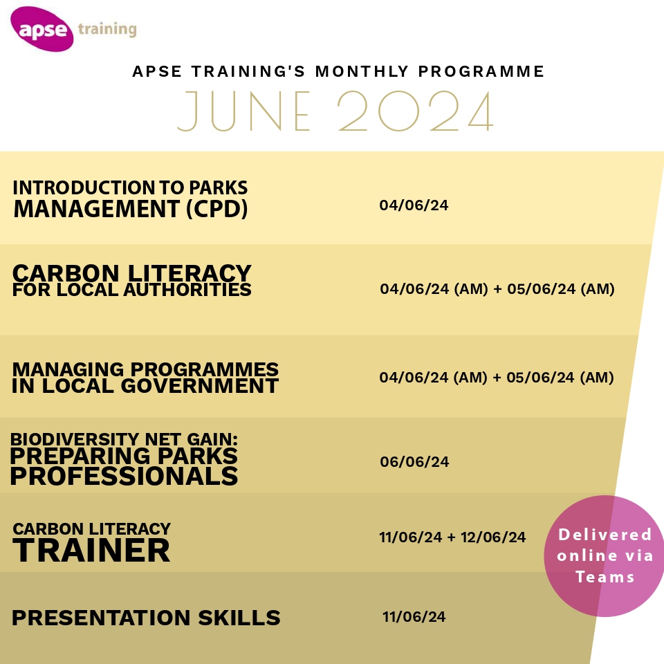 APSE Training is offering a wide range of courses this June! 🎉 View our full portfolio of courses here👇 apse.org.uk/index.cfm/apse…