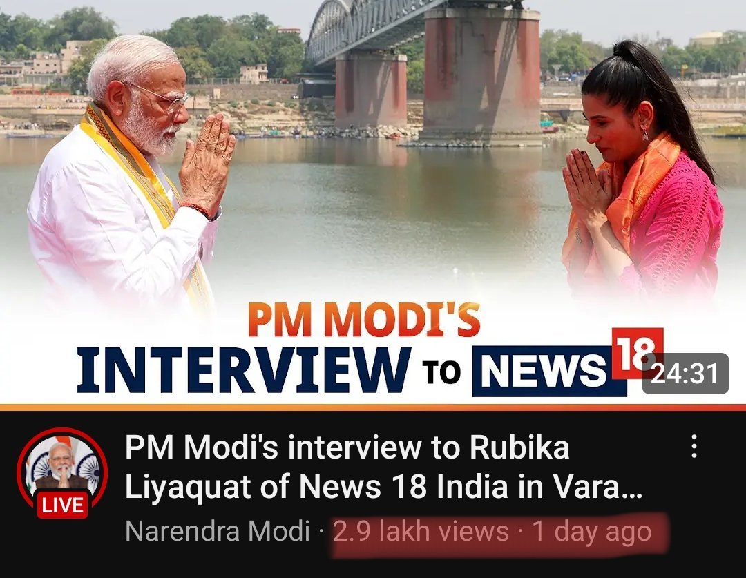 Rahul Gandhi:: 1 Million Views in 06 Hours while conversing with Barber. 🔥 Narendra Modi:: propaganda interview with @RubikaLiyaquat:- 3 Lakh Views in 26 Hours 😆 People are literally not entertaining the Hindu-Muslim jibe from Prime Minister and #godimedia