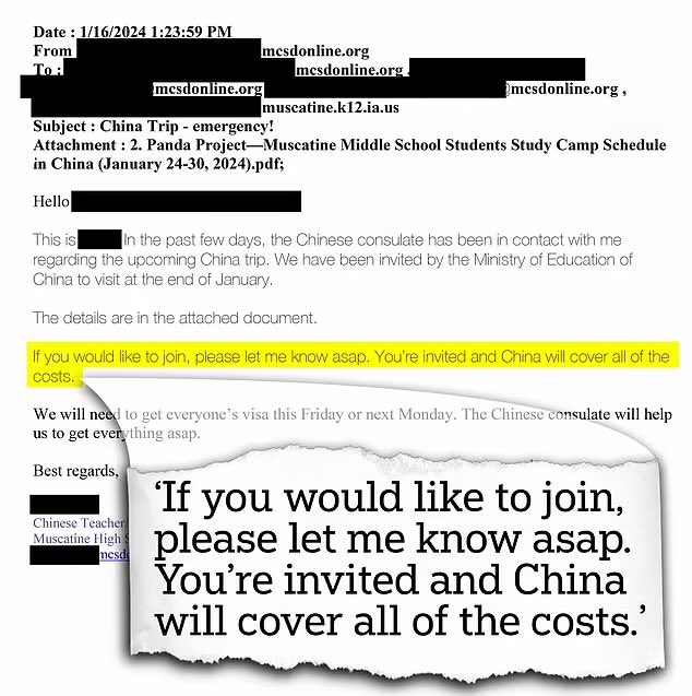 🚨New from @DefendingEd: Muscatine Community School District in Iowa sent two dozen students to China in January after receiving an invitation from the Chinese Ministry of Education at the behest of Chinese President and Chinese Communist Party General Secretary Xi Jinping.