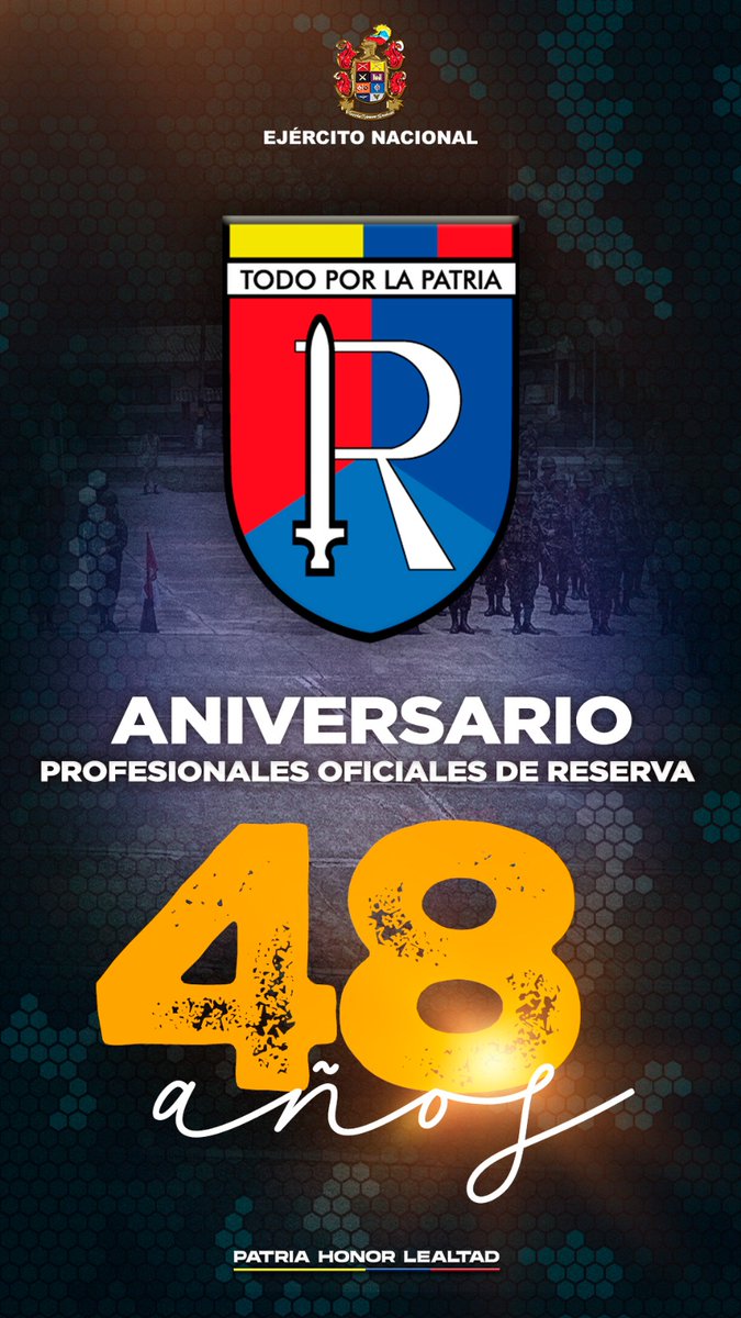 Extendemos un saludo de felicitación por su aniversario N.°48, a los Profesionales Oficiales de Reserva, quienes ratifican diariamente su compromiso y vocación de servicio por construir Patria, buscando que las oportunidades de desarrollo sean su prioridad. #PatriaHonorLealtad