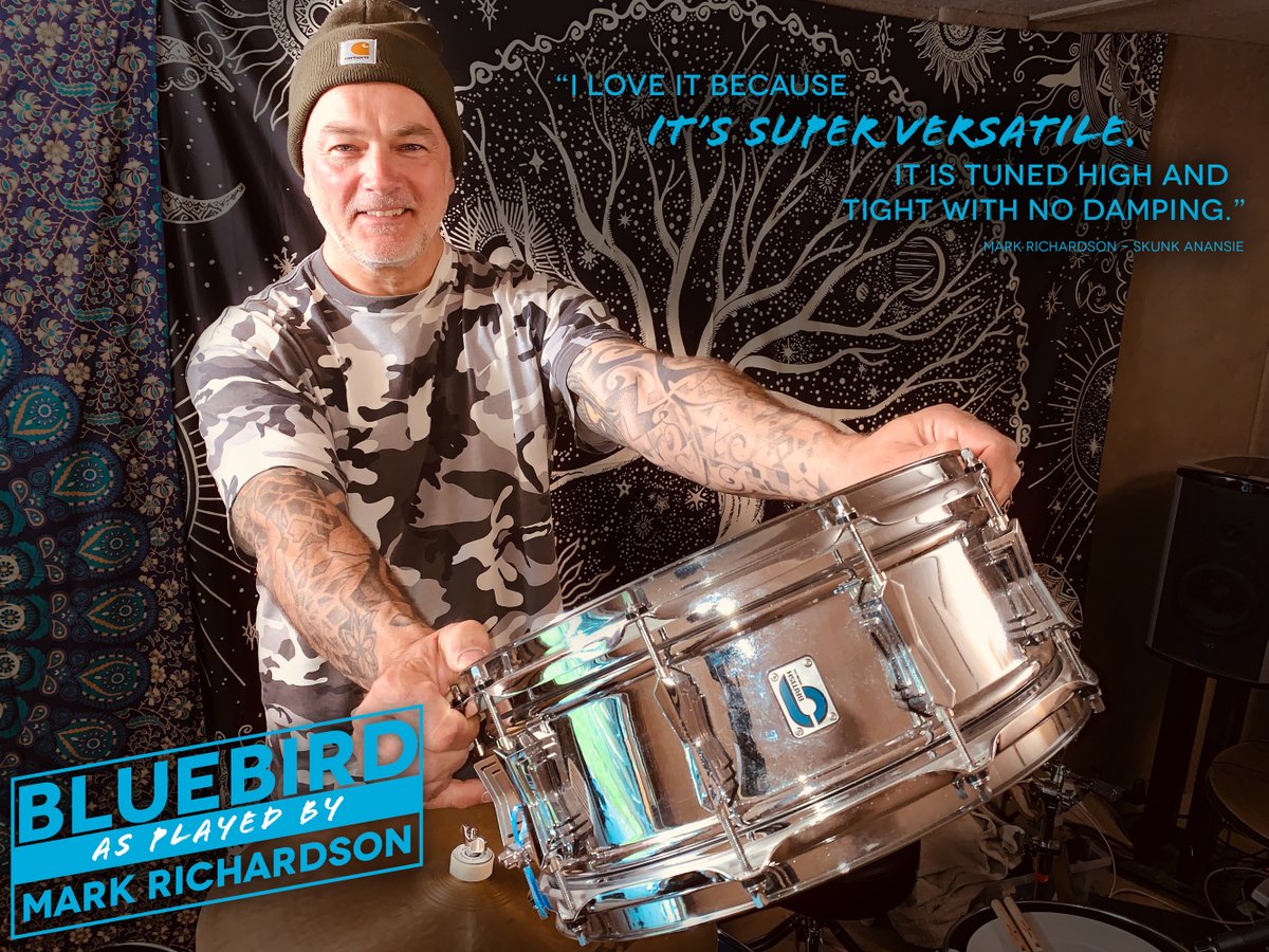 “My Bluebird snare is a second snare in my set up. I love it because it’s super versatile. It is tuned high and tight with no damping.' Mark Richardson is the hard-hitting drummer with Skunk Anansie; their new record is coming soon 🔥 #skunkanansie #britishdrumco #bluebird