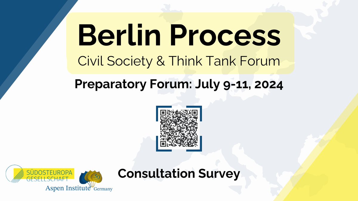 Aspen Germany (@aspengermany) on Twitter photo Exciting news! 🚀🎉 The #BerlinProcess “Civil Society and Think Tank Forum” is beginning with a survey leading up to our Prep Forum on July 9-11, co-organized by <a href="/sudosteuropa/">Südosteuropa-Gesellschaft</a>.
Give your input by 20/5 ➡️ forms.office.com/e/gXH7YFGNNQ #CSFBerlin #AspenWB #BerlinProcess10 Exciting news! 🚀🎉 The #BerlinProcess “Civil Society and Think Tank Forum” is beginning with a survey leading up to our Prep Forum on July 9-11, co-organized by <a href="/sudosteuropa/">Südosteuropa-Gesellschaft</a>.
Give your input by 20/5 ➡️ forms.office.com/e/gXH7YFGNNQ #CSFBerlin #AspenWB #BerlinProcess10