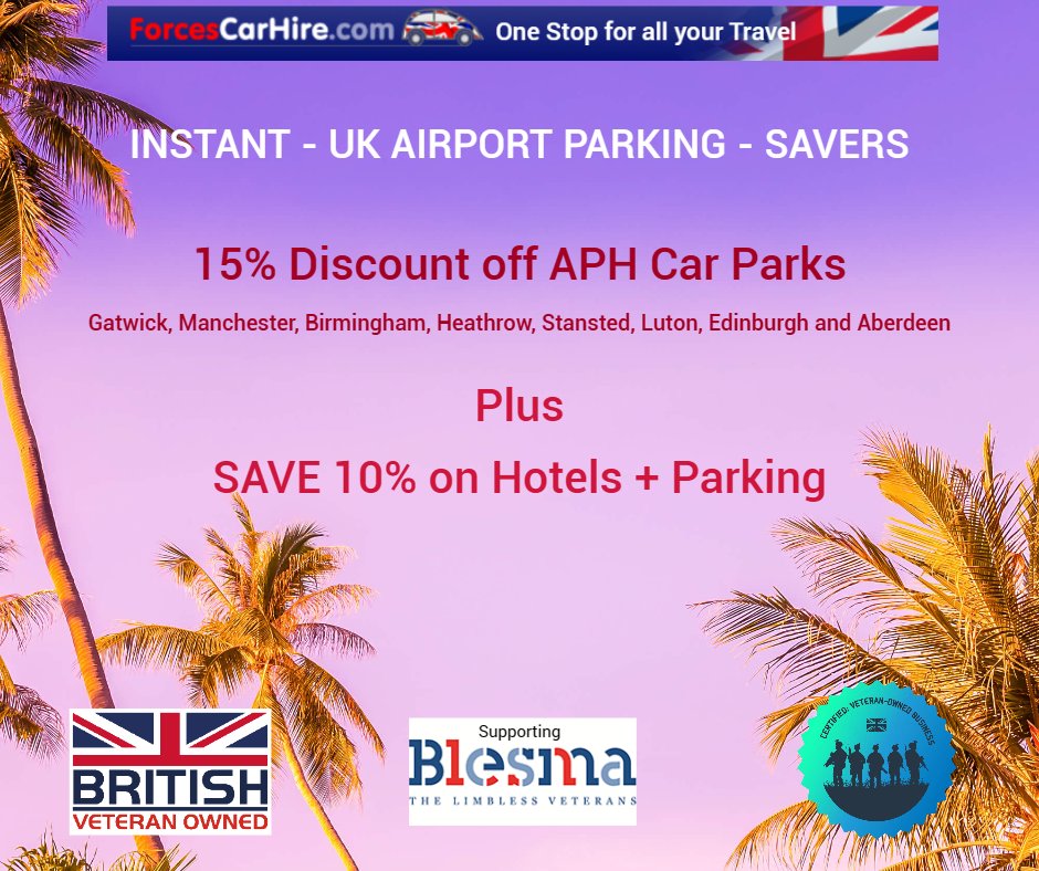 INSTANT - #UKAIRPORTPARKING - SAVERS 15% Discount off at #Gatwick #Manchester #Birmingham #Heathrow #Stansted #Luton #Edinburgh #Aberdeen 10% off all other Car Parks & Hotels + Airport Parking 🅿️ cutt.ly/cw0rHdwc Supporting @Blesma #travel #holidays #forcescarhire #MHHSBD