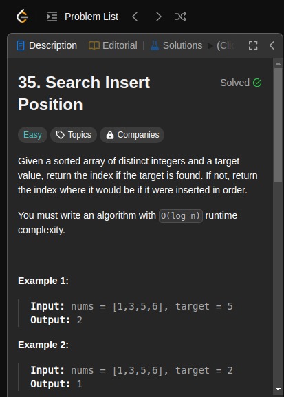 rskiaa09's tweet image. 🚀Day 3 of #60dayscodingchallenge

Solved this leetcode Question number 35
