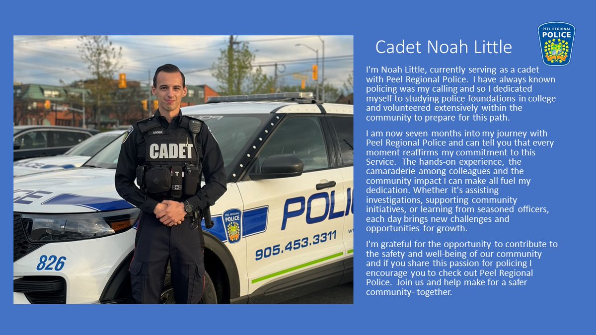 Meet Cadet Noah Little as he shares his story about his journey into policing. #PoliceWeek2024 #JoinPolicing @PRPRecruiting PeelPolice.ca/JoinUs