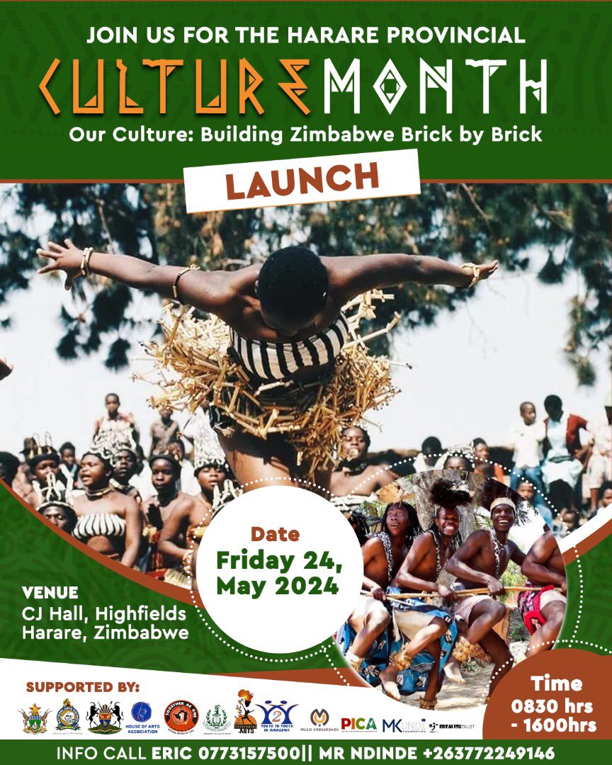 Join us for this year’s Harare Provincial Culture Month launch at Cyril Jennings hall in Highfield, the cultural rich and second oldest township in Harare. 

"The beauty of the world lies in the diversity of its cultures."

#Culture #Zimbabwe