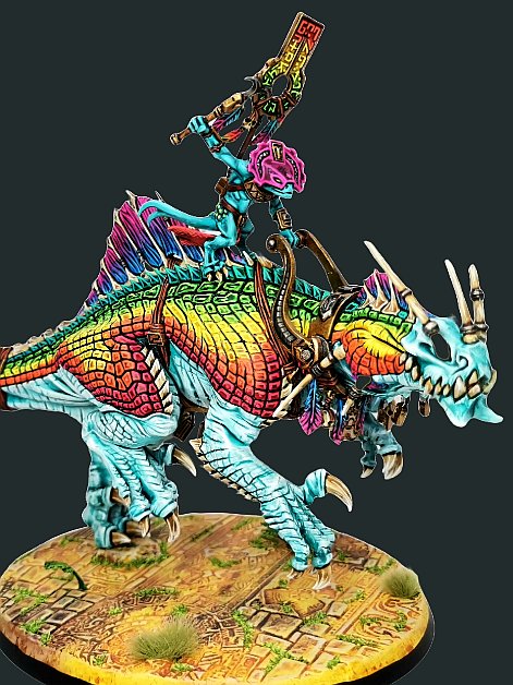 The fluorescent Rainbow Troglodon for my Seraphon army, The Lollipop Lizards, is ready for the tabletop!

There's a tutorial for it on YouTube if you're interested 😊

Hope you like it!

#warhammer #warhammercommunity #ageofsigmar #seraphon #lizardmen #gamesworkshop