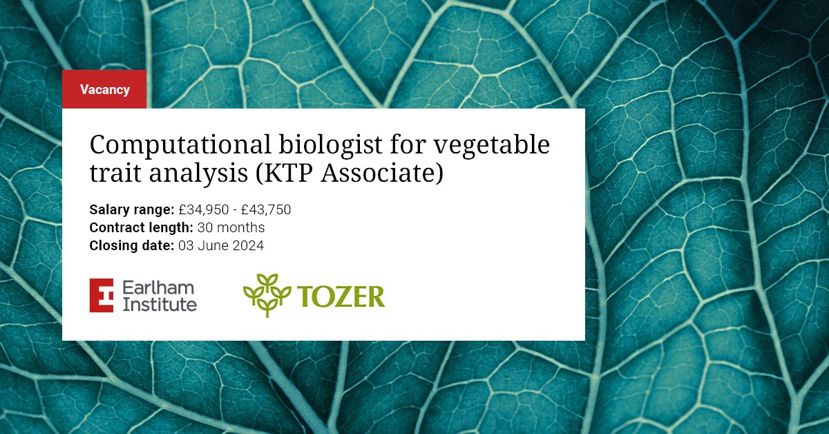 VACANCY: Working within @Tozerseeds R&D team, we're recruiting for a #ComputationalBiologist to work at the intersection of academia and industry, focusing on marker discovery in non-model vegetable crop species. 🗓️ Apply by: 03 June 2024 ➡️ okt.to/9DvR4J