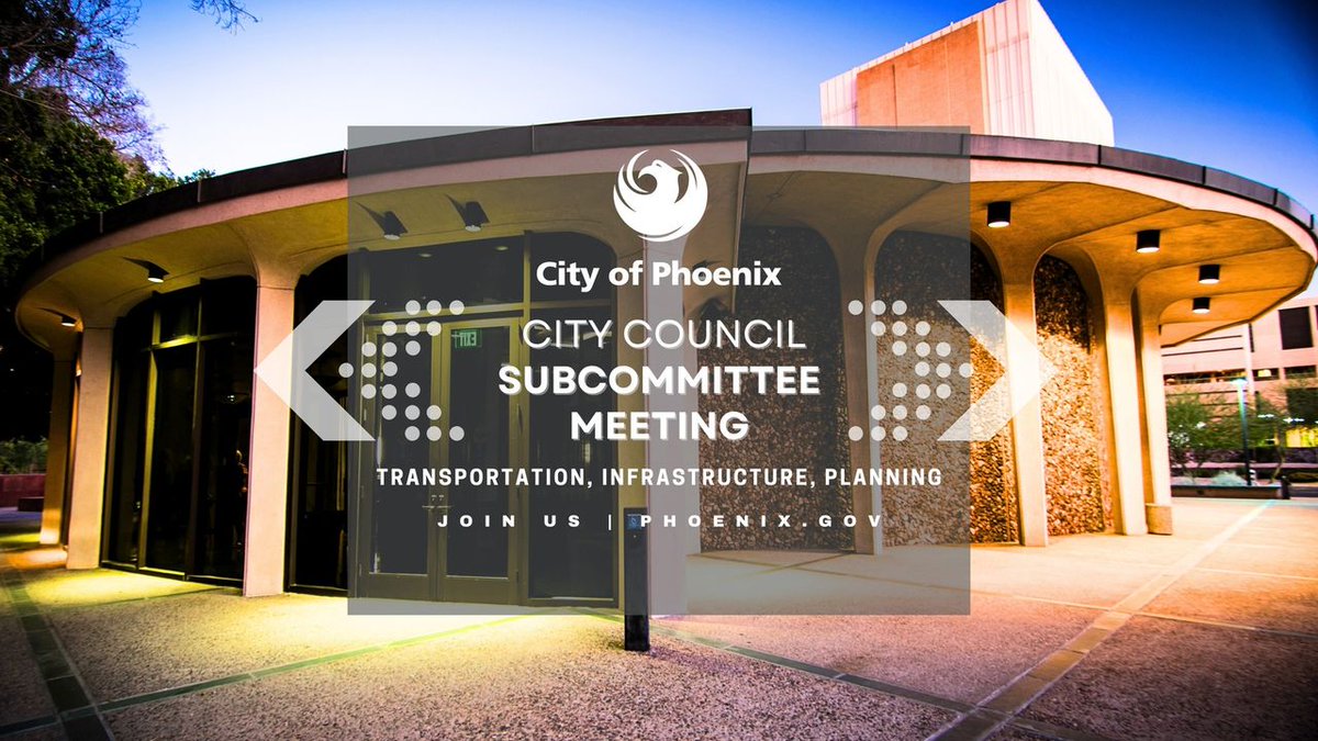 The #PHX Transportation, Infrastructure and Planning Subcommittee Meeting is today at 10am. The focus of this subcommittee is aviation, complete streets, water, sustainability, recycling, parks, IT, and HR. Tune in: phoenix.gov/phxtv