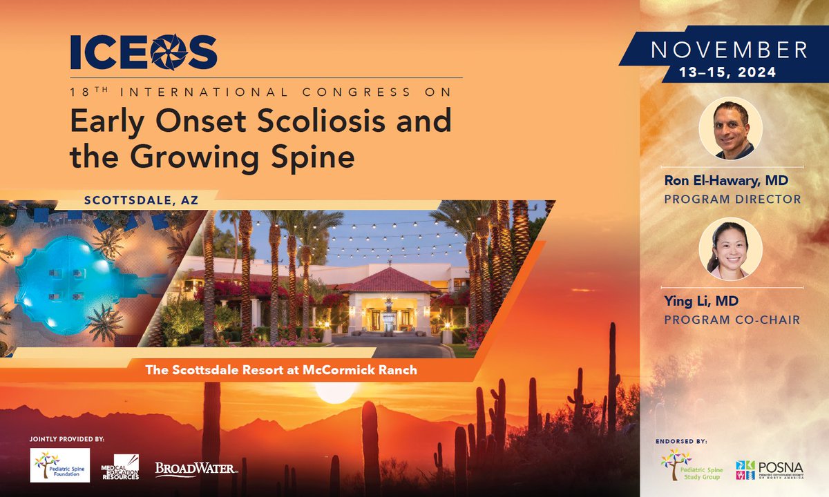 We're looking forward to this year's Congress in Scottsdale, AZ! Join Program Director <a href="/RonHawary/">Ron El-Hawary</a> and many other distinguished faculty from around the globe, November 13–15, 2024. Learn more and register: pediatricspinefoundation.org/iceos.aspx

#ICEOS2024 #spine #EOS #scoliosis