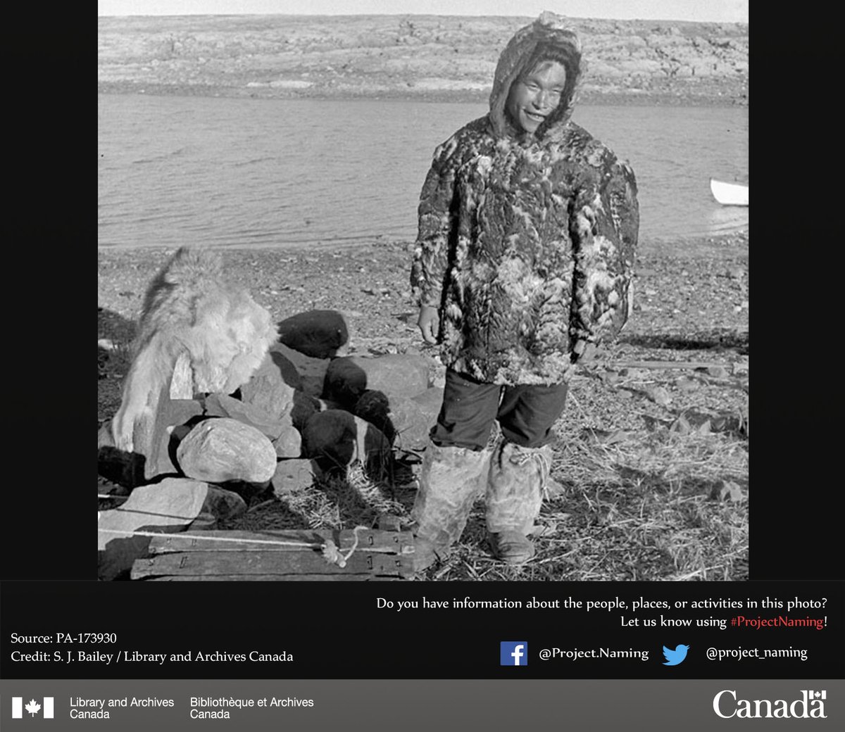 Inuk man wearing a feather parka, possibly made from loon skins, Belcher Islands, Nunavut, 1949. Do you recognize the man in this photo? More on Project Naming and how you can help: ow.ly/I7JH50KJ1BJ