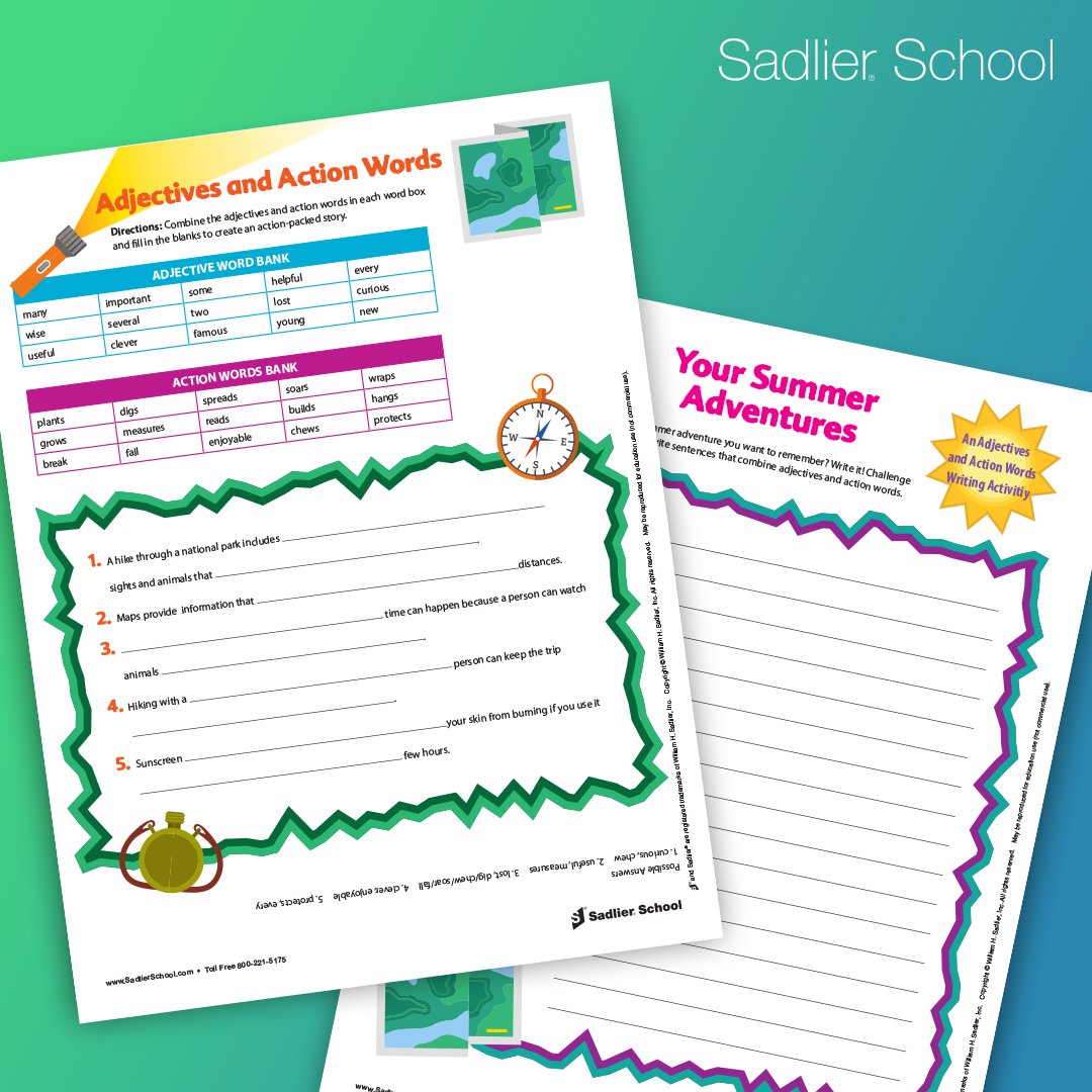 With our free printable ‘Combining Adjectives and Action Words Activity’ students will combine adjectives and action words to write a descriptive summertime story. Download now! hubs.ly/Q02xbcDq0
