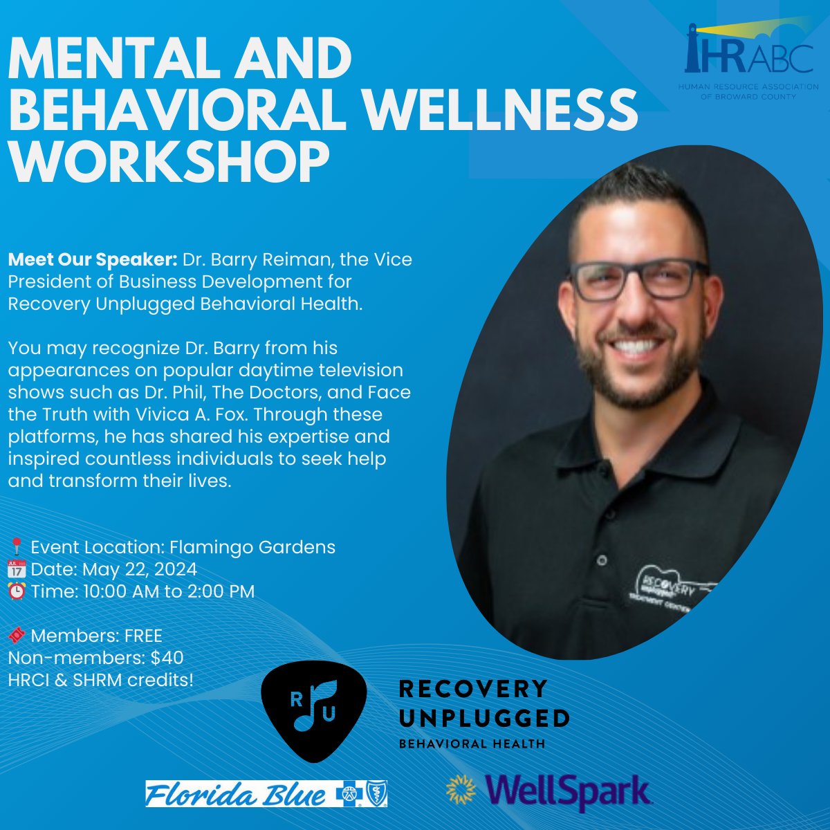 Excited to announce Dr. Barry Reiman of @RecoveryUnplugd as our featured speaker! 🎉 Join us for his session on Breaking the Stigma: A Guide to Helping Those Struggling with Addiction and Mental Health Disorders. #SHRM #HRABC #HRFL

Register Today: shorturl.at/bFT14