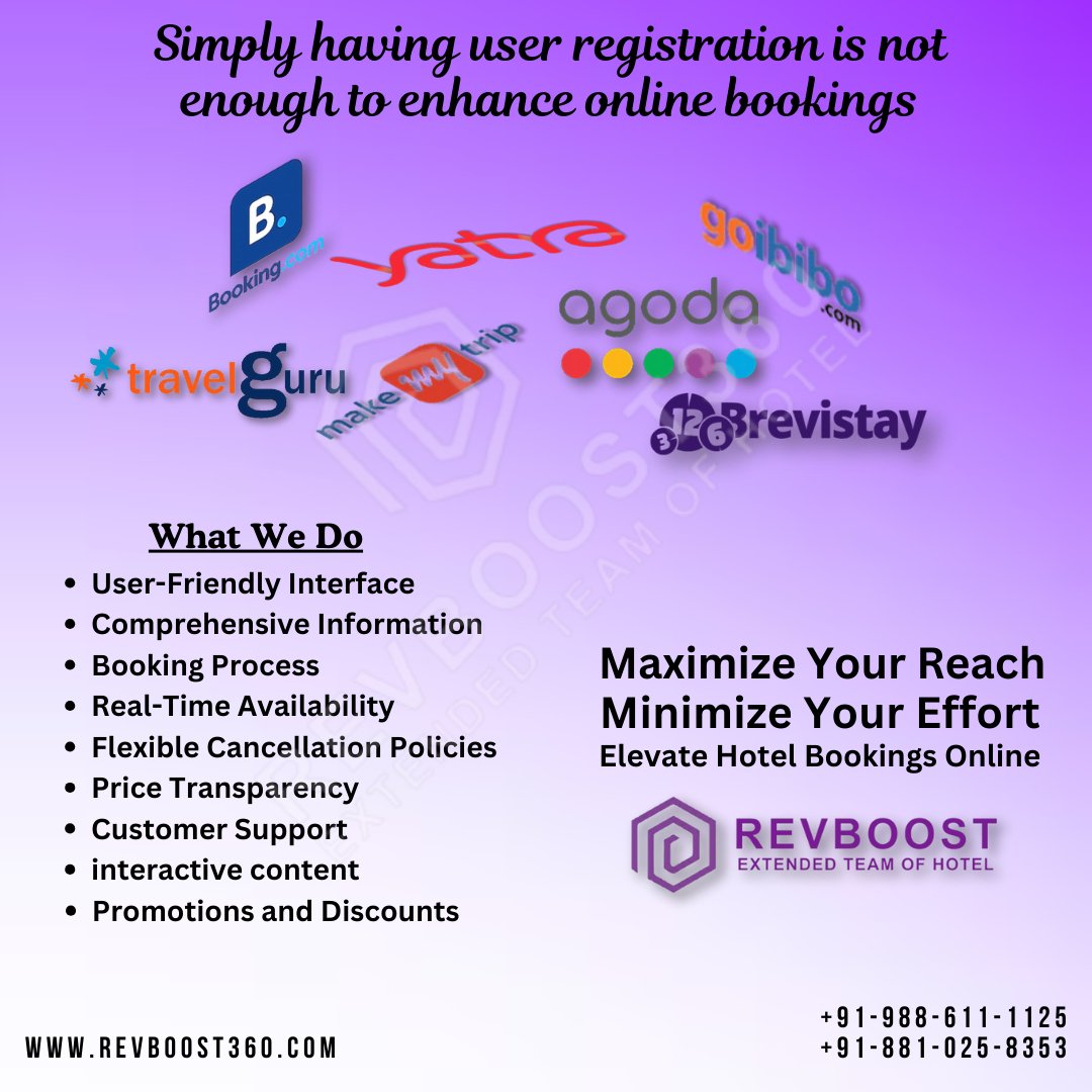 It's your turn to make maximum revenue with us.
#revboost360 #hotelbusinessrevenue #onlinebookings #otamanagement #hotelmarketingexpert #hotelsandresorts #hotelbusiness #hoteliers #hotelservices #hotelmanagement #socialmediamarketing #digitalmarketingexpert #socialmediamanagement