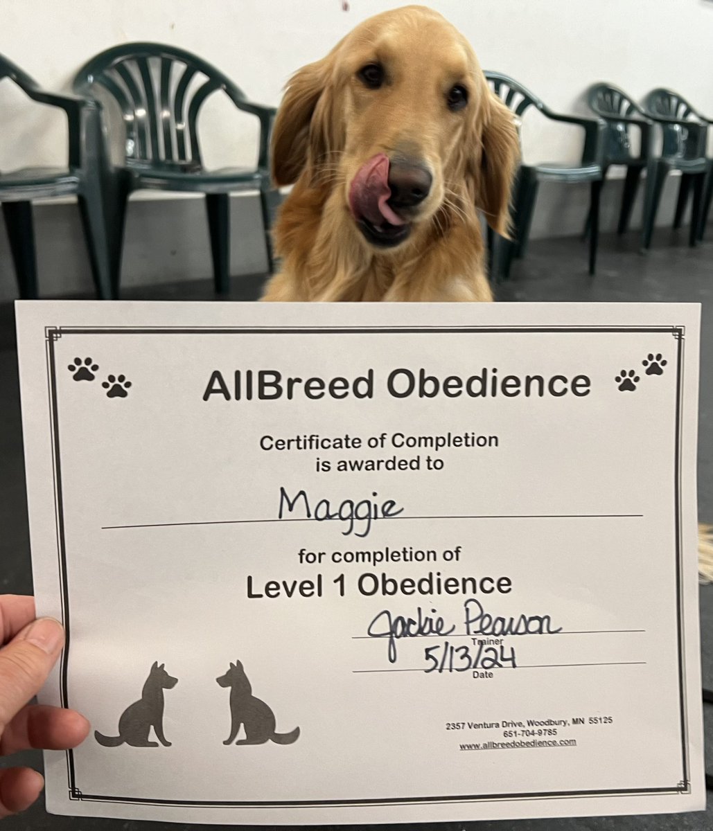 We hope you’re as proud of Maggie Mae as Momma and I are, she graduated from Level 1 Obedience! And can you tell she got a yummy treat for doing so? BOL! 😂