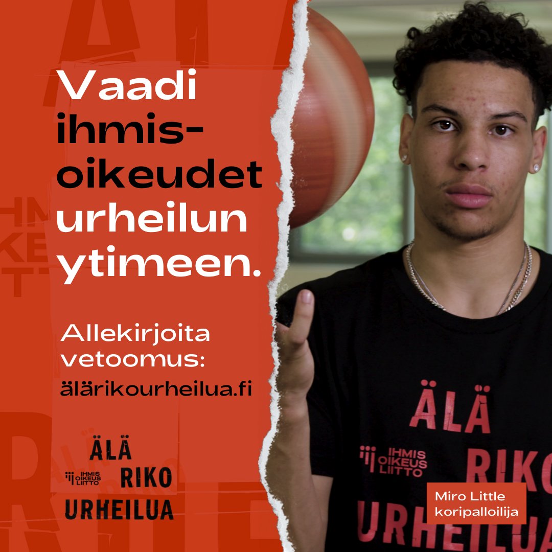 Me ja @MiroLittle23 kutsutaan sinut mukaan jengiin! 🔥

❗ Allekirjoita vetoomus ja vaadi ihmisoikeudet urheilun ytimeen 👉 älärikourheilua.fi

Varmistetaan yhdessä, että ihmisoikeudet voittaa jokaisessa pelissä: allekirjoita ja jaa! 🏆

#ÄläRikoUrheilua #ihmisoikeudet