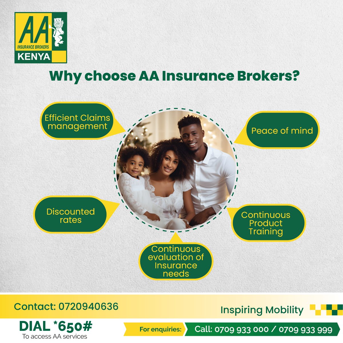 Find out why AA Insurance Brokers is different! Enjoy efficient claims management, discounted rates, continuous evaluation of your insurance needs, peace of mind, and ongoing product training. Trust us for all your insurance needs Call us on 0720940636
#AAIBCares #Insurance