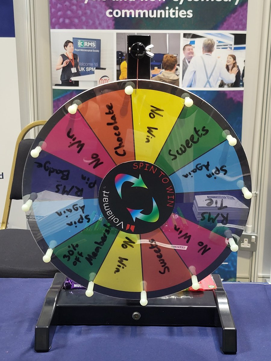 In Birmingham today for the Advanced Materials Exhibition and representing @RoyalMicroSoc ...come along and say hello to us and spin our wheel of fortune! Lucky winners all round!