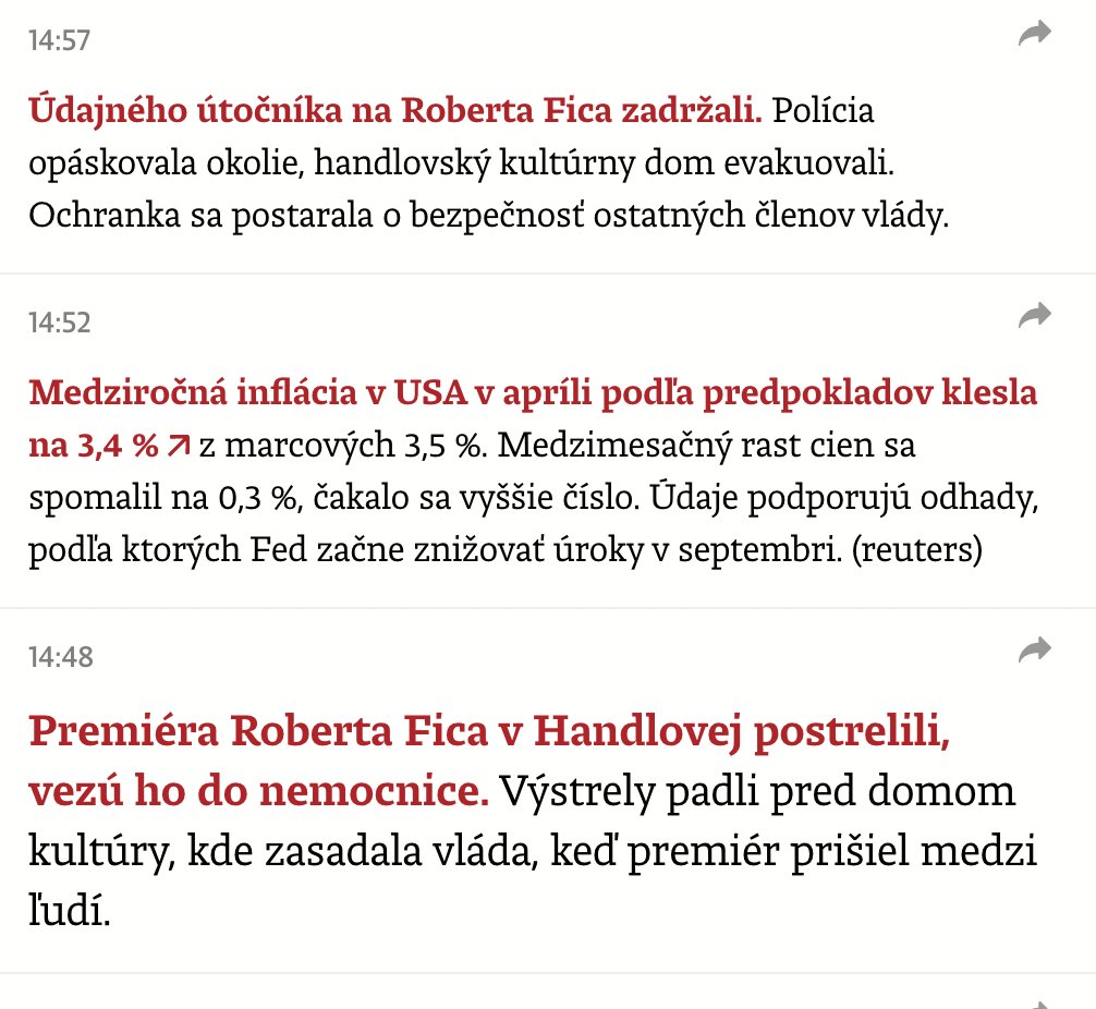 Slovenský Denník N informuje o tom, že někdo postřelil slovenského premiéra Fica.
