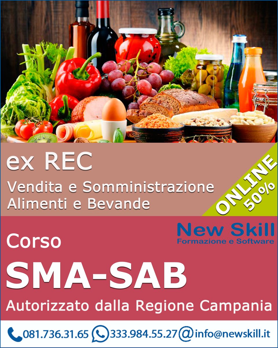 #food #beverage #cibo #alimenti #bevande #REC #SMASAB #vendita #somministrazione #formazione #formazioneprofessionale #abilitazione #abilitazioneprofessionale #corso #regionecampania #campania #napoli #newskill #smasab #rec #sma #sab #venditaalimenti #reconline #newskill