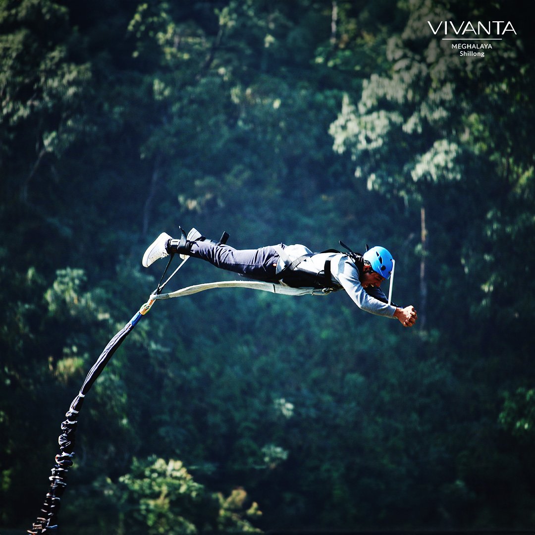 Your stay at #VivantaMeghalayaShillong brings you closer to the thrill of a lifetime with the new bungee jumping station at Mawkdok. Enquiries: +91 (364) 223 4000 #Meghalaya #Shillong #ScotlandOfTheEast #NorthEastIndia #DiscoverMeghalaya #BungeeJumping