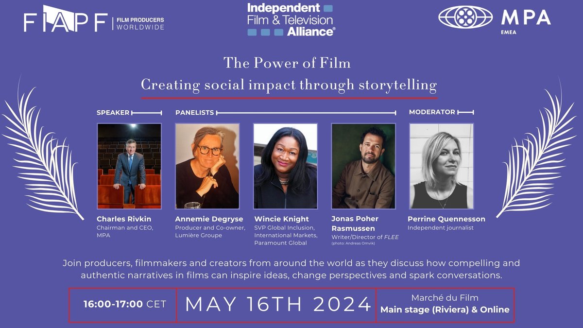 💥Tomorrow, join MPA, @FIAPF_Producers, & @IFTA_Official at #Cannes2024 for a must-see panel on how compelling and authentic narratives in films can inspire ideas, change perspectives and spark conversations. 🌍Not in Cannes? No problem! Tune in live: 🔗us02web.zoom.us/webinar/regist…