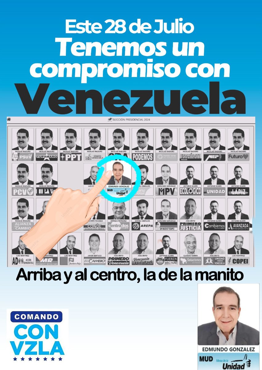 ¡El #28Jul tenemos un compromiso con Venezuela! 🇻🇪 Con la líder @MariaCorinaYA y nuestro candidato @EdmundoGU vamos a ganar y a cobrar. #EleccionesLibresVzla