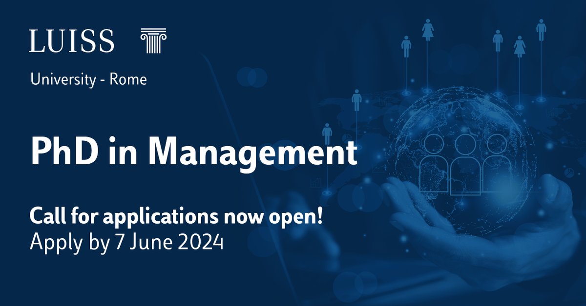 Are you considering applying for our PhD Programme in #Management? We invite applications for 6 fully funded PhD scholarships for the a.y. 2024/2025. The submission deadline is 7 June 2024 at 4:00PM CEST. Discover more 👉 phd.luiss.it/management/ope…