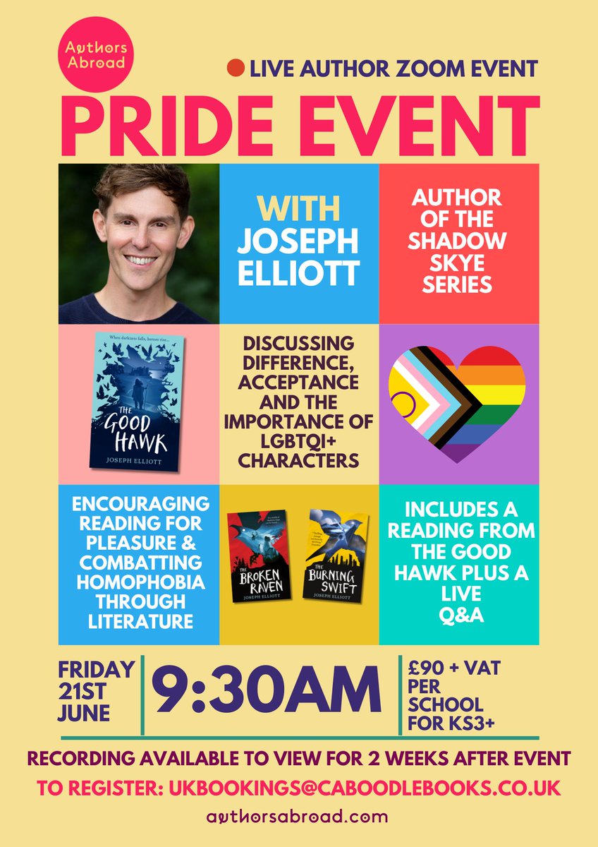 Has your school signed up to our LIVE online #AuthorEvent with @joseph_elliott yet? It's for KS3 and above and as well as a reading from #TheGoodHawk Joseph will be discussing representation in #ChildrensBooks followed by a Q&A session. Sign up 👇 ukbookings@caboodlebooks.co.uk