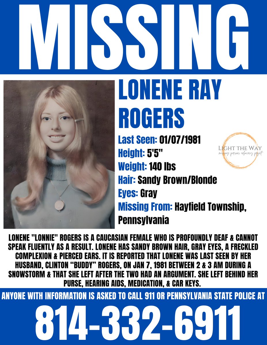 #MissingPosterMonday #LoneneRogers #Pennsylvania #MondayMotivation #Missing #MissingPerson #MissingMothers #Unresolved