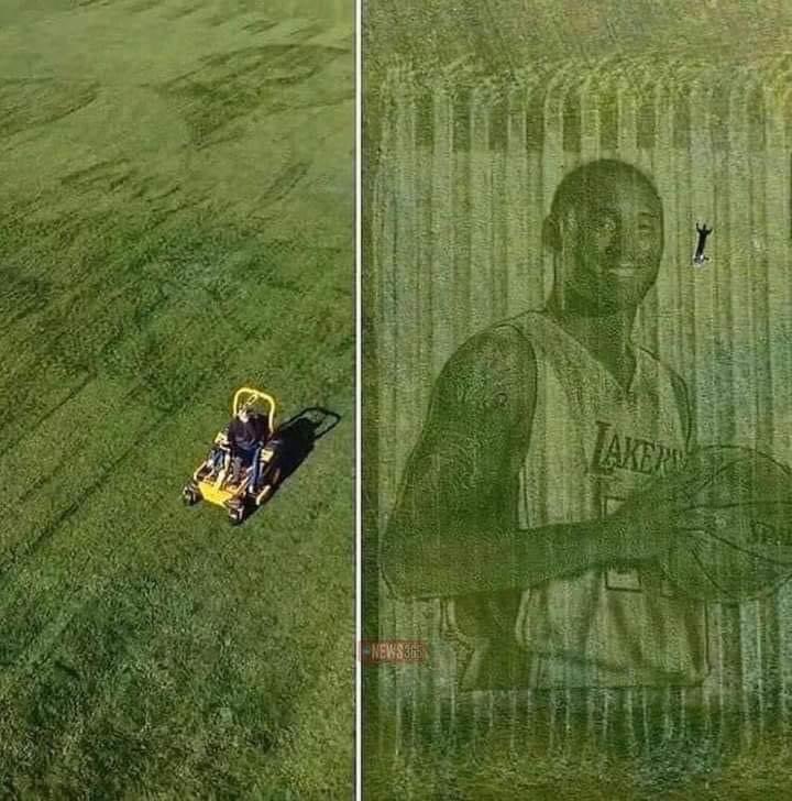 Una pareja en California usó una podadora de césped y un GPS para crear este gigante mural de Kobe Bryant en su terreno. Uno de los miles de tributos a Kobe en el 2020. 🐍