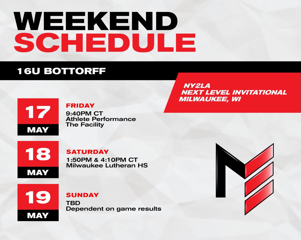 Big time weekend coming up for our @ny2lasports circuit teams as we will be headed up to Milwaukee for the Next Level Invitational! Check out our schedules below ⬇️ #MercSquad