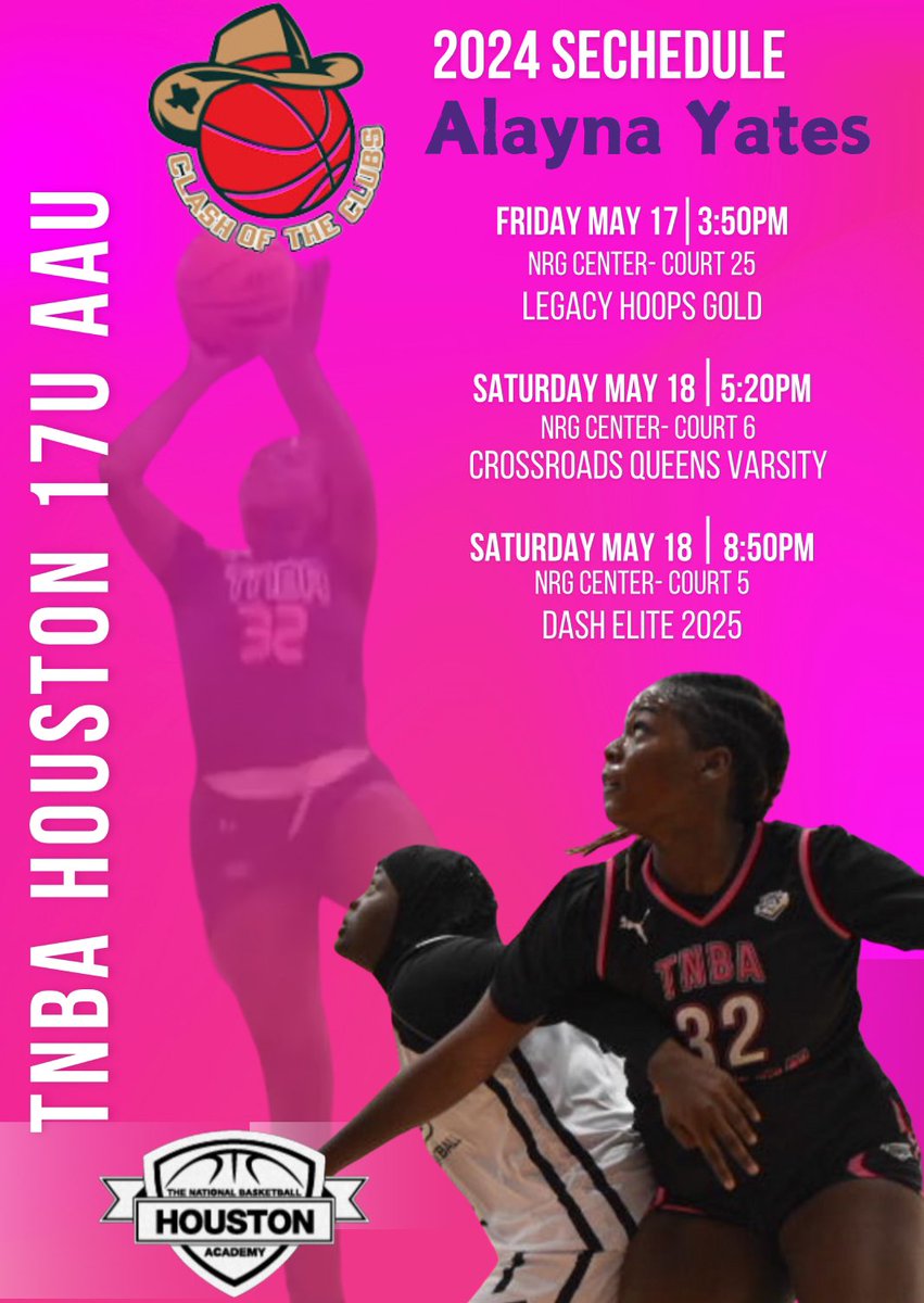🏀 Clash Of The Clubs 📍 Houston, TX 📆 May 17-19 Come watch my teammates and my self this weekend 💪🏾 @CoachAlexTNBA @tNBA_HOU