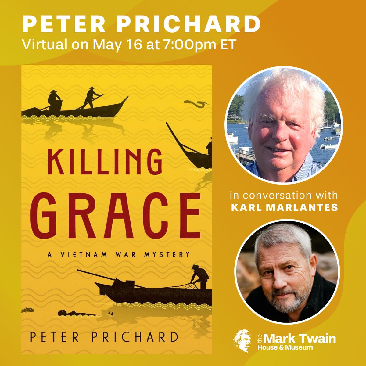 THIS THURSDAY! May 16 at 7:00pm ET - KILLING GRACE: A VIETNAM WAR MYSTERY (Virtual)  

Choose your own price for non-members. Free for MTH&M members. Learn more & REGISTER HERE: marktwainhouse.org/event/killing-…

#Vietnam #VietnamWar #Books #UShistory
