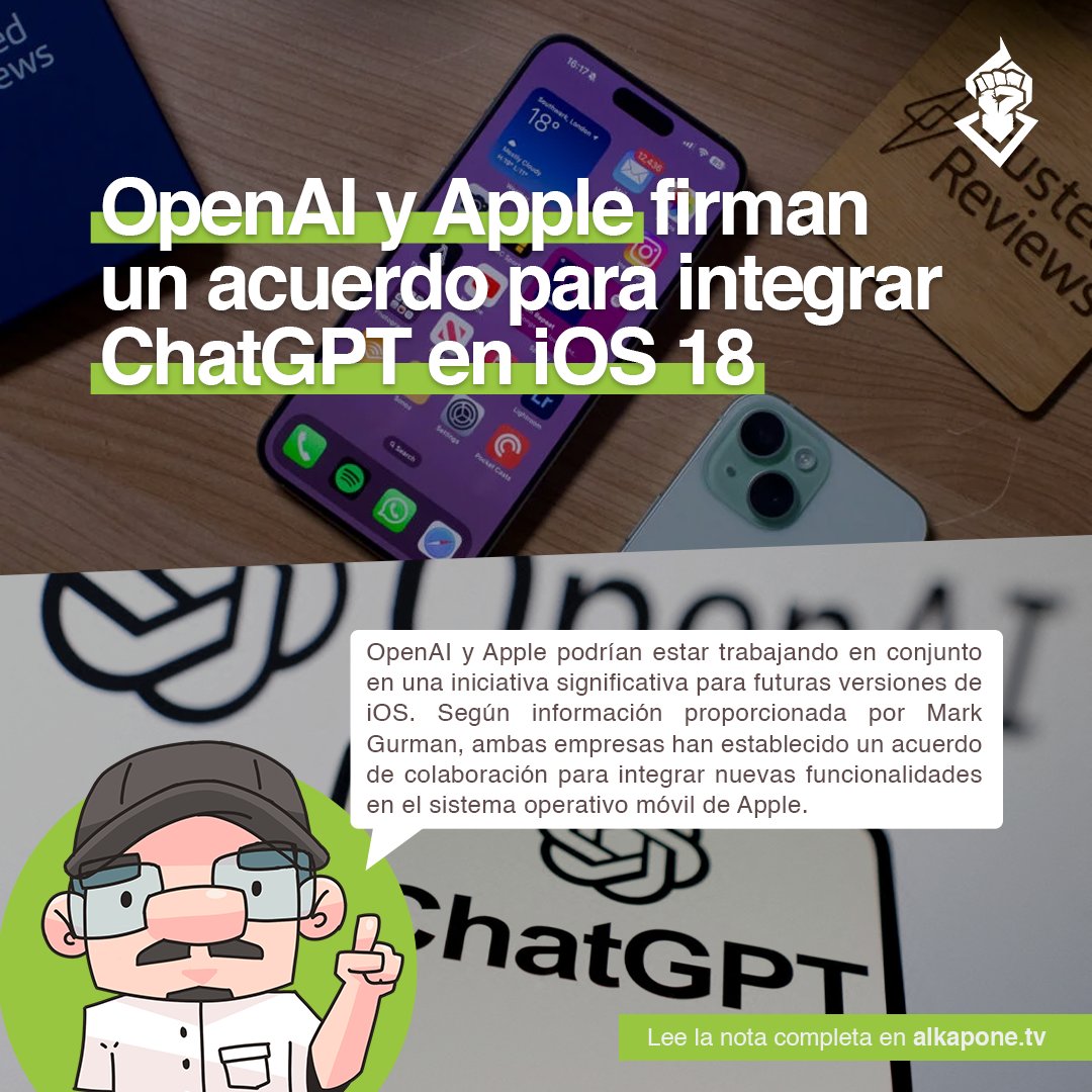¡Grandes noticias para los usuarios de Apple! 🍏 OpenAI y Apple se unen para llevar ChatGPT a iOS 18, prometiendo una experiencia más inteligente y personalizada.  #TechNews #iOS18 #ChatGPT