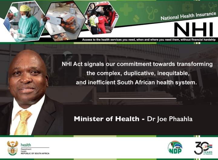 #RoadToNHI This new law, derived from the aspirations of the National Development Plan Vision 2030, sets us on a course that enables us to guarantee that every South African will have the right to access comprehensive healthcare services, free at the point of use. #NHIAct