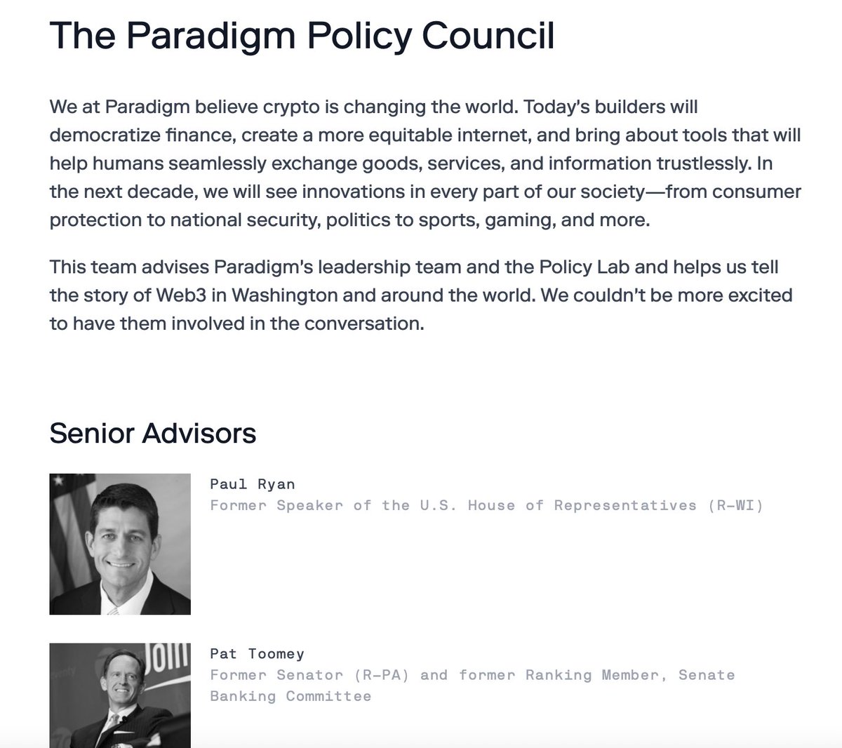 That Paul Ryan is a senior advisor to @paradigm is pretty important context for any stablecoin or crypto comments (and something TV anchors should be aware of if it comes up unprompted) policy.paradigm.xyz/policylab/coun…