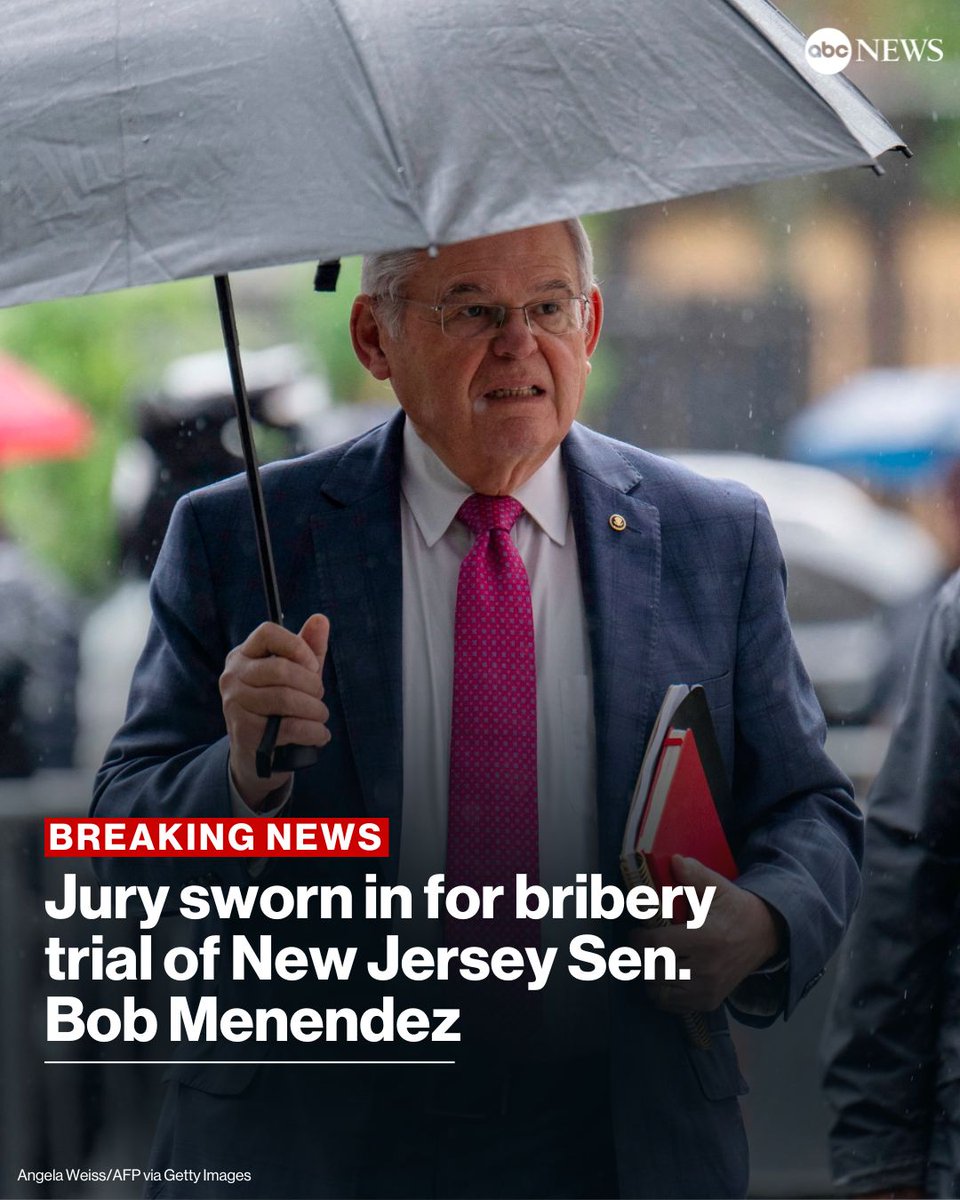 NEW: A jury was selected and sworn in Wednesday for the bribery trial of Sen. Bob Menendez.

Menendez has pleaded not guilty to 16 federal charges including bribery, fraud, acting as a foreign agent and obstruction. trib.al/0E9FjGG