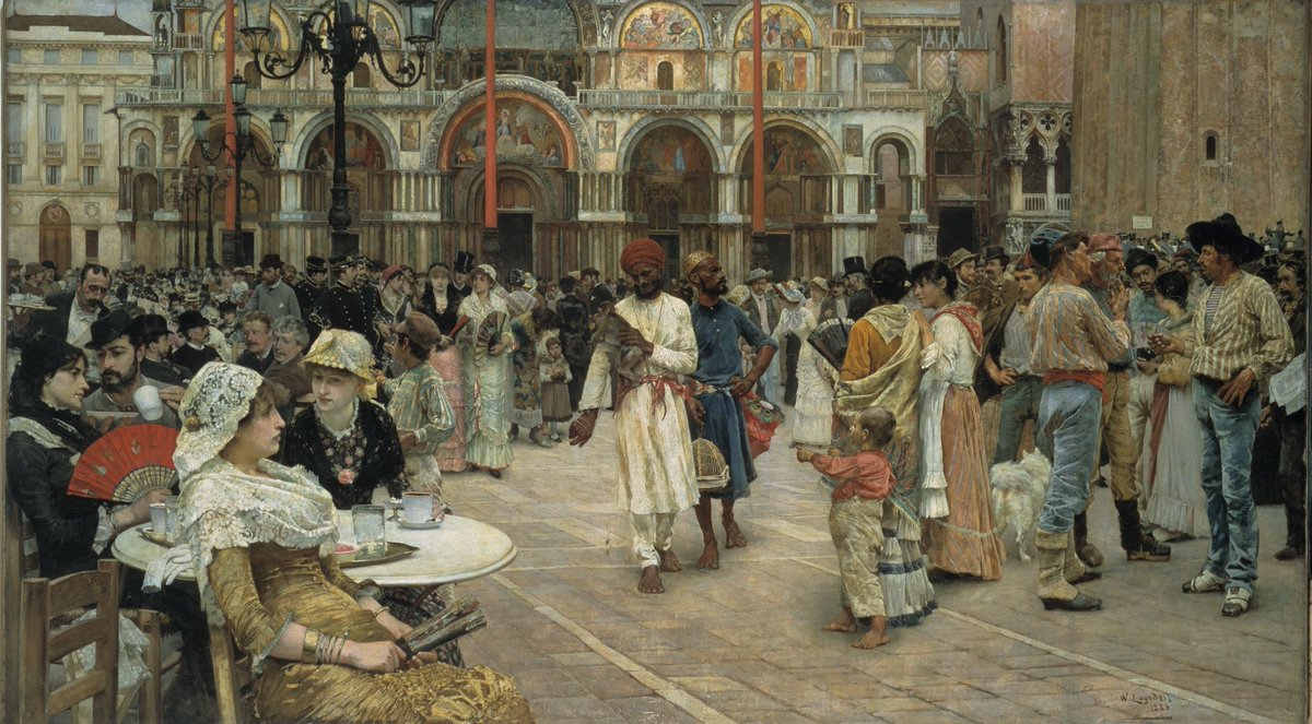 Enjoyed watching Rob and Rylan’s Grand Tour @bbcarts start off in Venice, and it made me think of one of my favourite artworks in the @BM_AG collection: The Piazza of Saint Mark's, Venice by William Logsdail 1883.