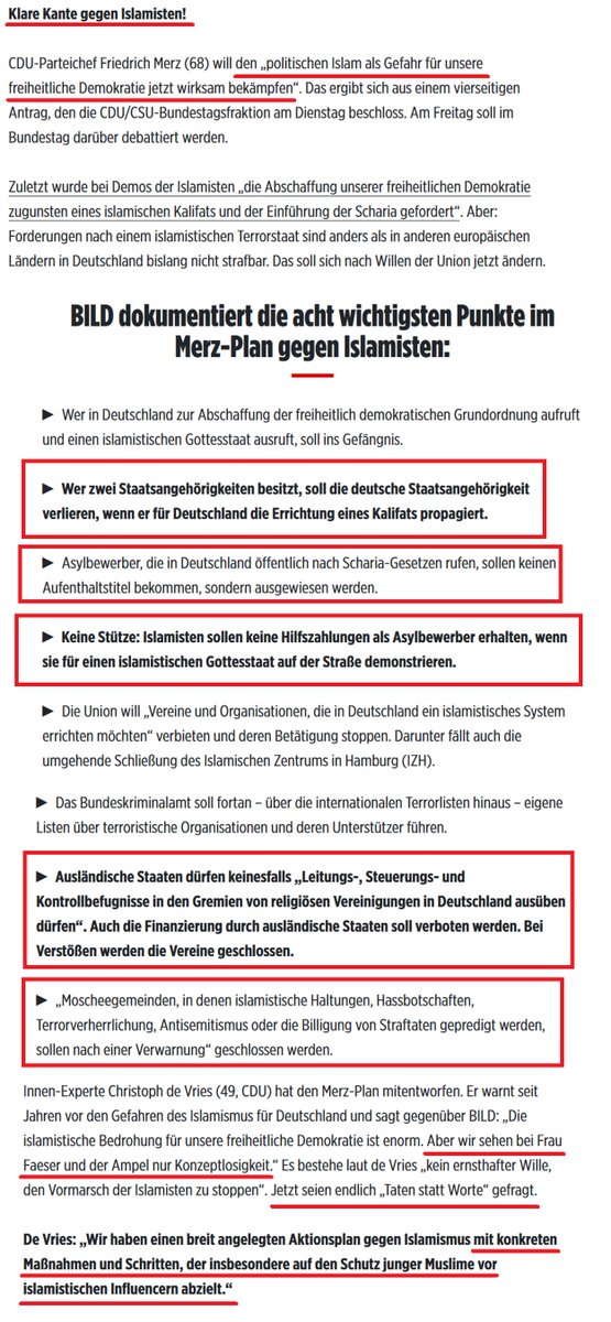 Finally! Endlich, endlich, endlich will die #CDU #CDUCSU reagieren & den politischen #Islam einbremsen. Das wird auch bei Menschen ankommen, die aus der #Türkei #Türkiye nach #Deutschland gekommen sind & sich vollständig integriert oder assimiliert haben. Denen geht nämlich auch