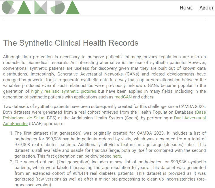 Joaquin Dopazo (@xdopazo) on Twitter photo Still one week to submit your abstract to the #SyntheticPatient challenge in the <a href="/CAMDA_conf/">CAMDA 2025</a> <a href="/ISMBinfo/">ISMB/ECCB Conference</a> About 1 million synthetic clincial health records of diabetic patients to predict relevant disease enpoints bipress.boku.ac.at/camda-play/the… Still one week to submit your abstract to the #SyntheticPatient challenge in the <a href="/CAMDA_conf/">CAMDA 2025</a> <a href="/ISMBinfo/">ISMB/ECCB Conference</a> About 1 million synthetic clincial health records of diabetic patients to predict relevant disease enpoints bipress.boku.ac.at/camda-play/the…